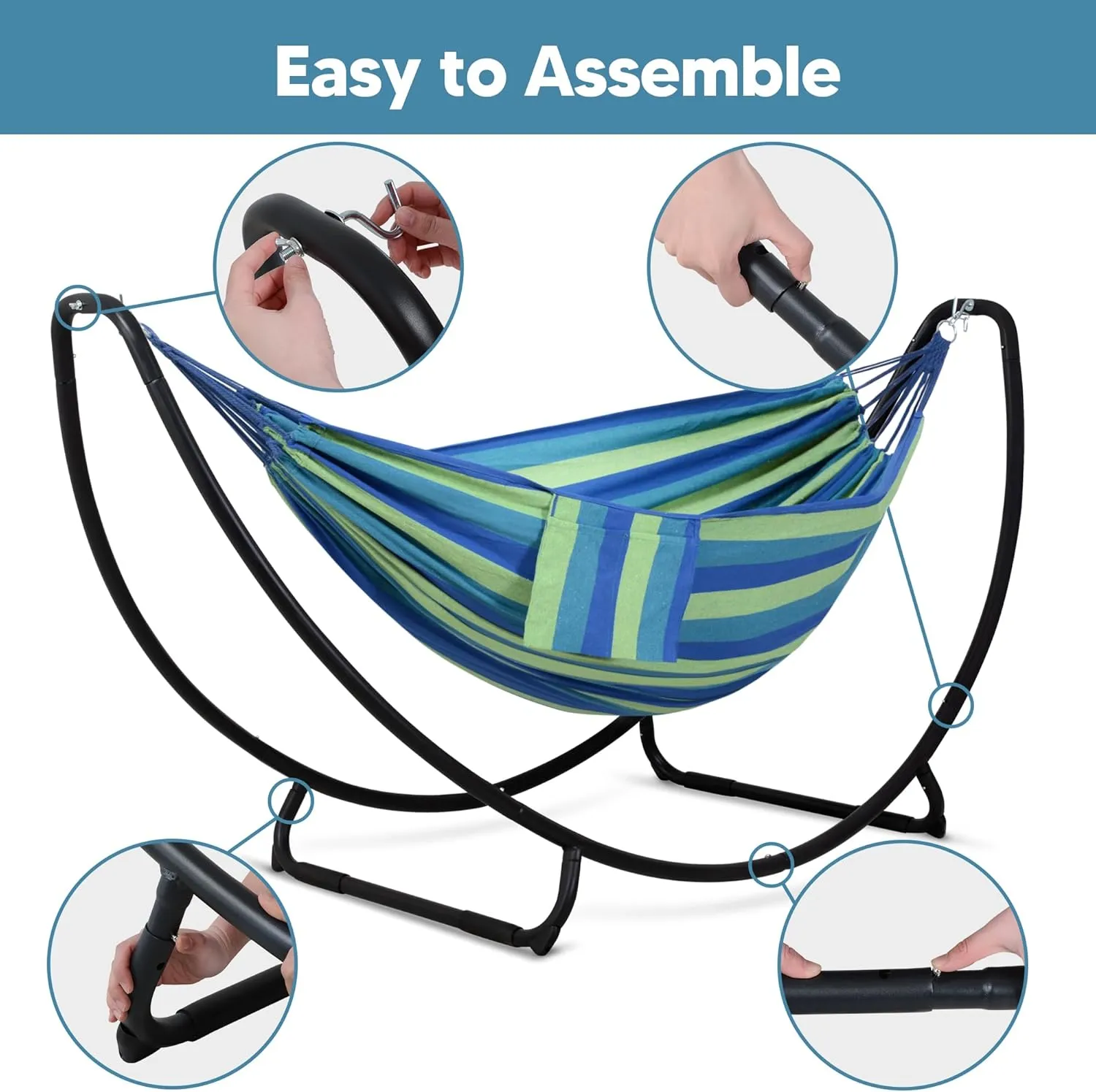 SUNCREAT Hammocks Standing Patio Hammock, Portable Hammock with Stand Foldable, Patent Pending, Blue Green