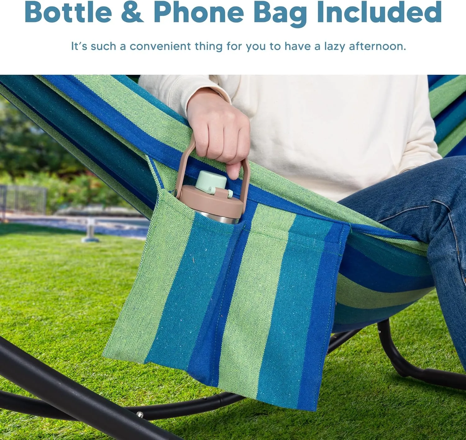 SUNCREAT Hammocks Standing Patio Hammock, Portable Hammock with Stand Foldable, Patent Pending, Blue Green