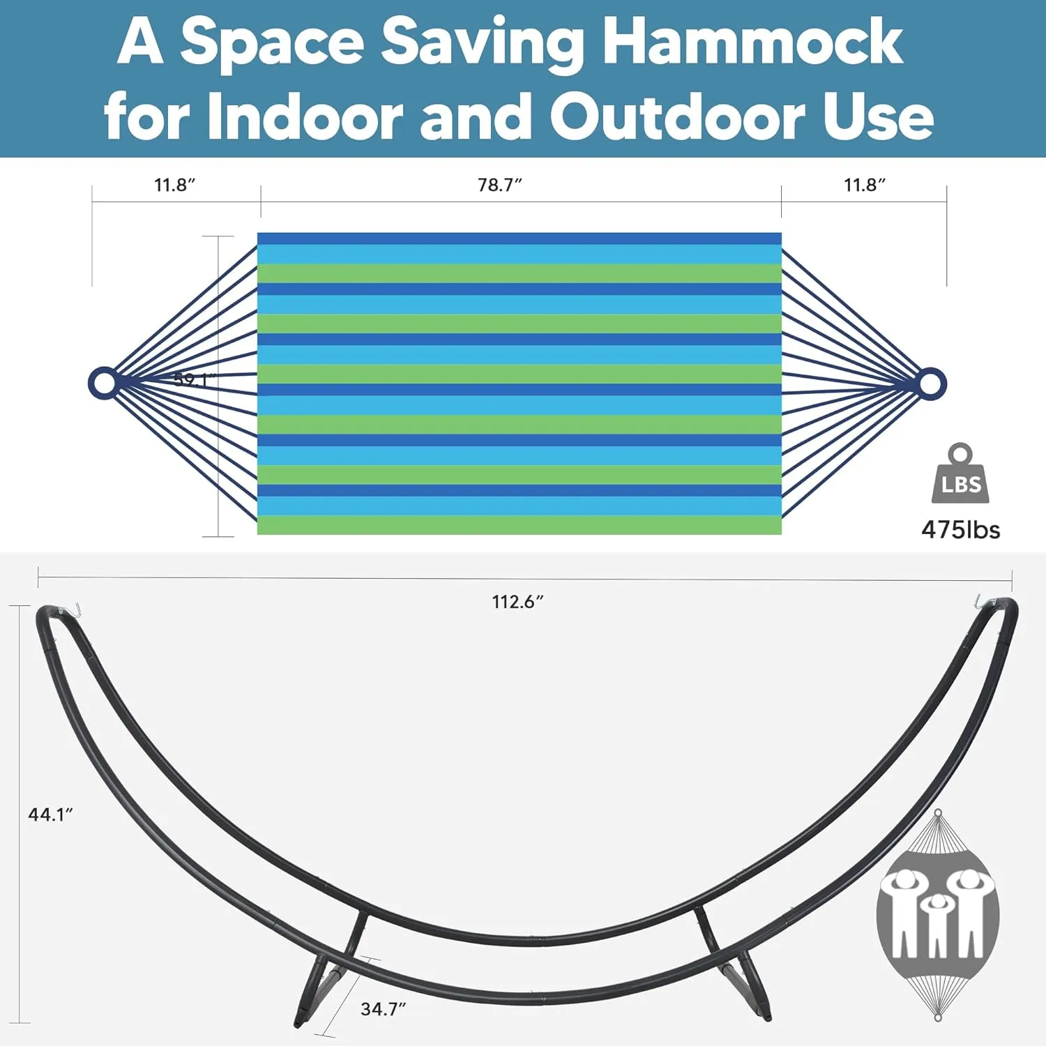 SUNCREAT Hammocks Standing Patio Hammock, Portable Hammock with Stand Foldable, Patent Pending, Blue Green