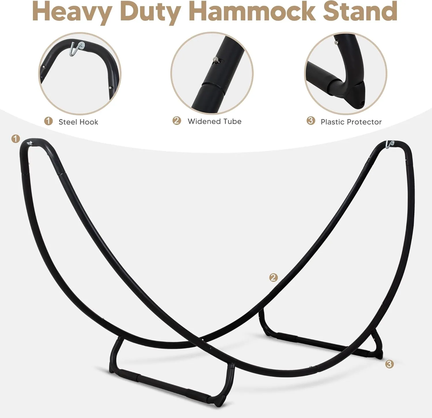 SUNCREAT Portable Large Hammock with Stand, Two Person Hammock with Stand Included, Patent Pending, Coffee White