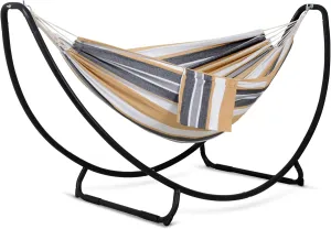 SUNCREAT Portable Large Hammock with Stand, Two Person Hammock with Stand Included, Patent Pending, Coffee White
