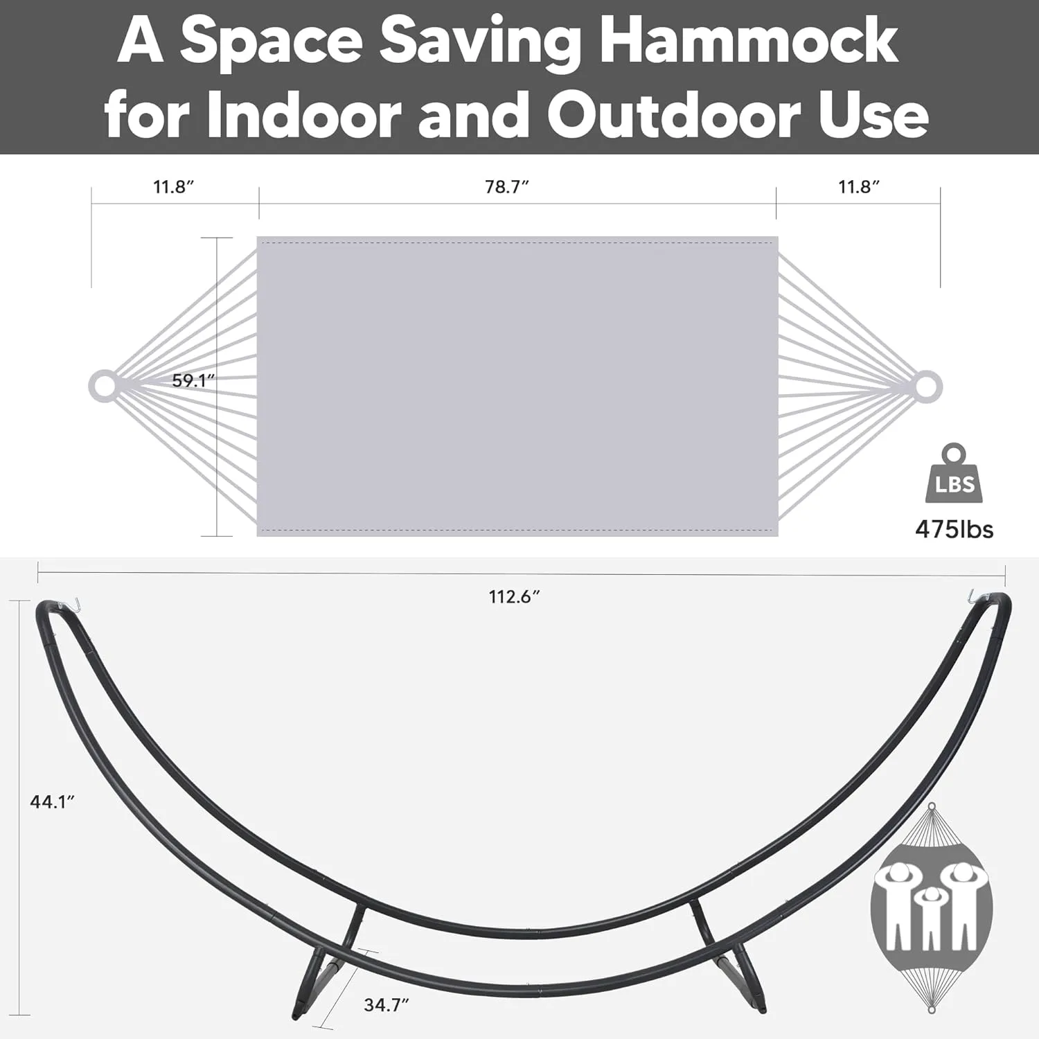 SUNCREAT Portable Large Hammock with Stand, Two Person Hammock with Stand Included, Patent Pending, Light Gray
