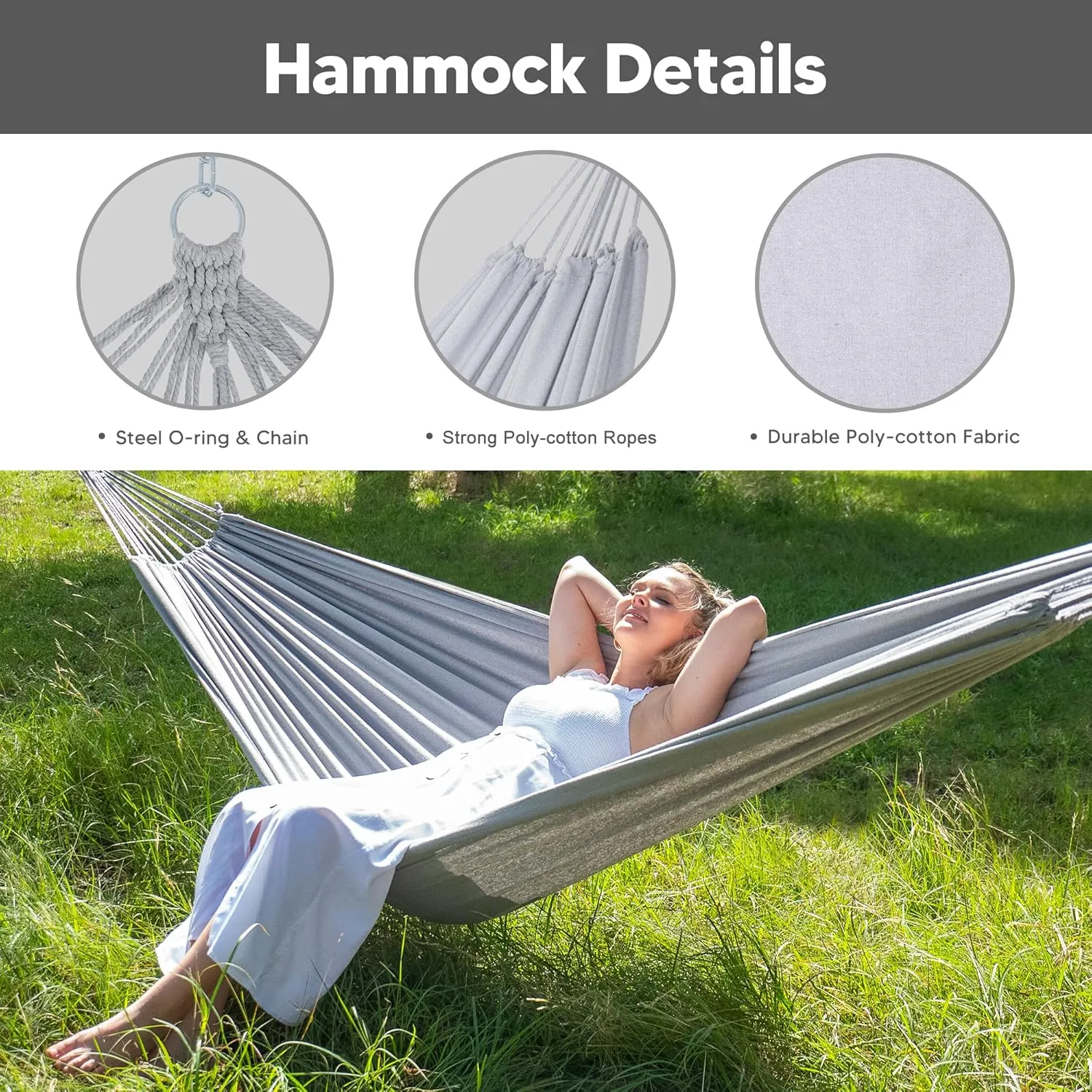 SUNCREAT Portable Large Hammock with Stand, Two Person Hammock with Stand Included, Patent Pending, Light Gray