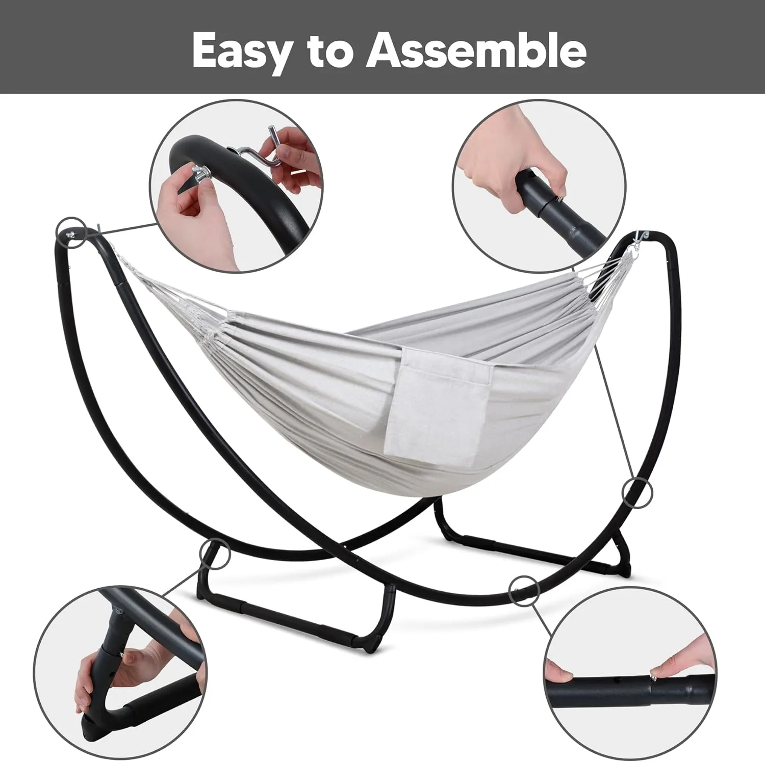 SUNCREAT Portable Large Hammock with Stand, Two Person Hammock with Stand Included, Patent Pending, Light Gray
