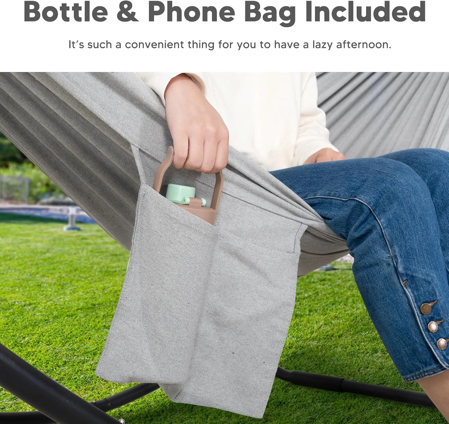 SUNCREAT Portable Large Hammock with Stand, Two Person Hammock with Stand Included, Patent Pending, Light Gray