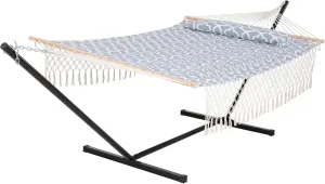 SUNCREAT Quilted Double Hammock with Tassel, Hammock with Stand, Grey