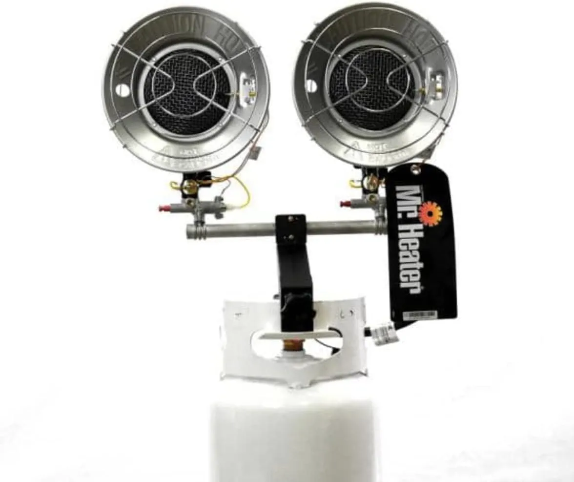 SunRite by Mr. Heater Double Tank Top Propane Radiant Heater, 12-30,000 BTU, Portable, Garage, Camping, Ice Fishing, 3 Settings