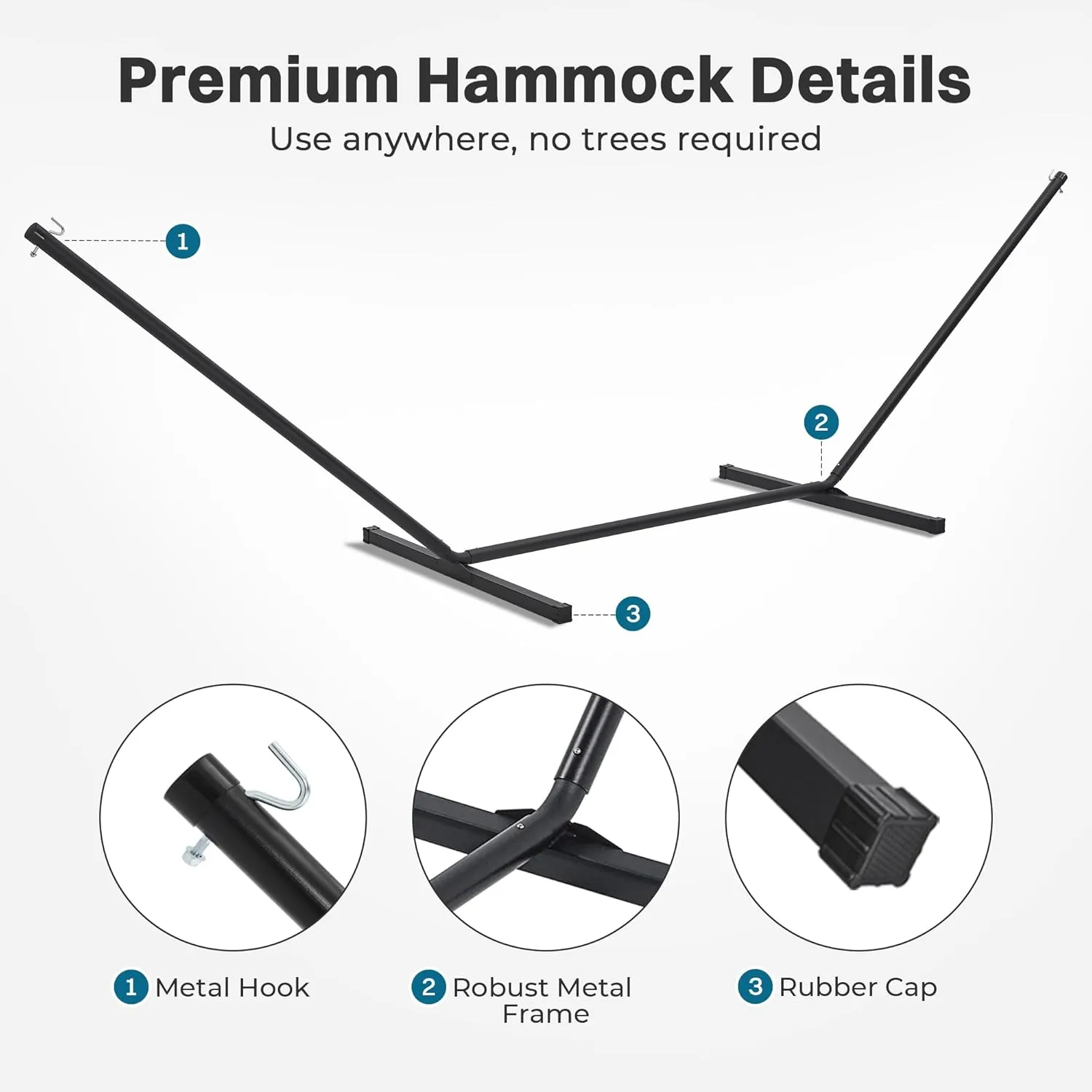 SUPERJARE Curved-Bar Hammock with Stand, 2 Person Heavy Duty Hammock Frame, Detachable Pillow & Portable Carrying Bag, Perfect for Outdoor & Indoor, Navy Blue