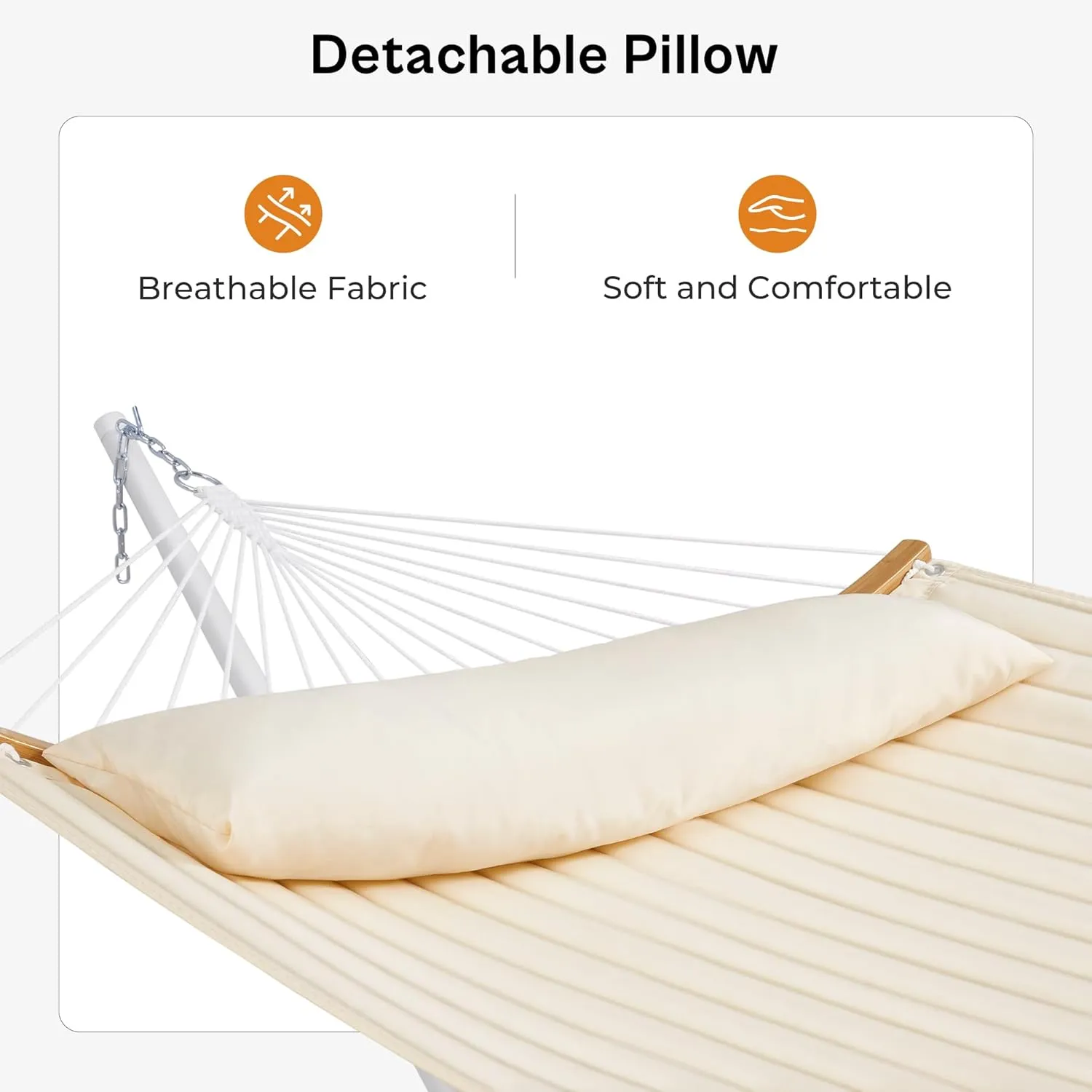 SUPERJARE Hammock with Stand, 2 Person Heavy Duty Hammock with Padded Cotton, Detachable Pillow & Strong Curved-Bar & Portable Carrying Bag, Perfect for Outdoor & Indoor, Creamy Beige