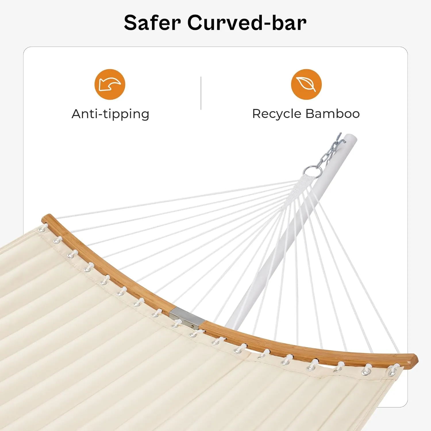 SUPERJARE Hammock with Stand, 2 Person Heavy Duty Hammock with Padded Cotton, Detachable Pillow & Strong Curved-Bar & Portable Carrying Bag, Perfect for Outdoor & Indoor, Creamy Beige
