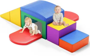 SURPCOS Indoor Soft Foam Climber Play Sets, 6 Pcs Crawl and Climb Foam Play Set for Toddlers 1-3, Toddler Climbing Toys Indoor with Slide Stairs and Ramp Indoor Climbing Toys (Colorful)