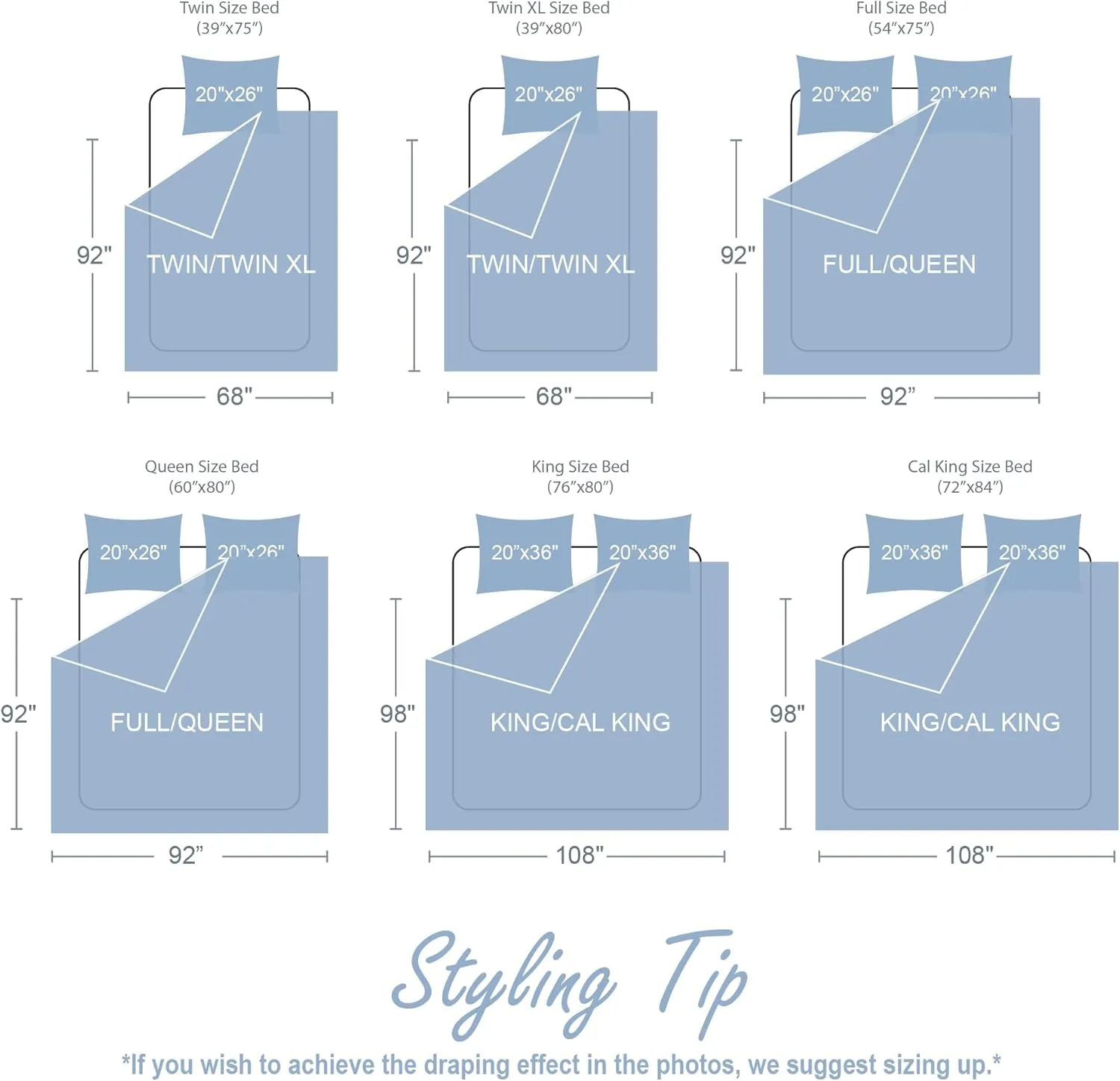 Swift Home King Pinstripe Chambray Blue Comforter Set - Classic Pintuck Bedding Set - 3 Pieces Bed Linen, 1 Comforter and 2 Pillow Shams