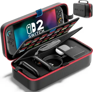 Switch 2 Case Fit for Joy-con 2 & Charger for 2025 Nintendo 2 & 2021 OLED & 2017 Original, Portable Travel Case with 28 Game Holders, Hard Shell Switch 2 Carrying Case for Nintendo Accessory Kits