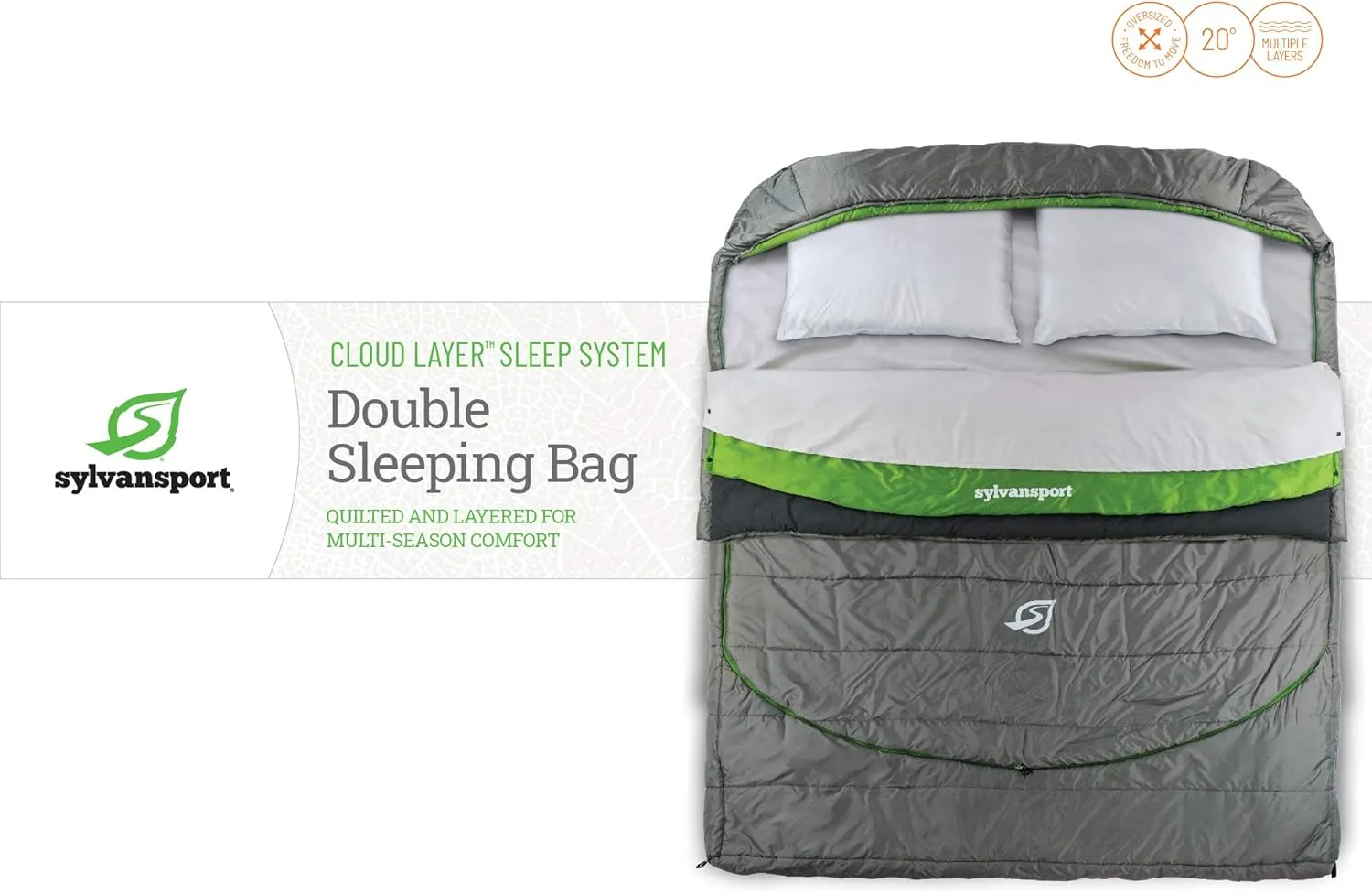 SylvanSport Cloud Layer Sleeping Bag for Adults - Adjustable Layers for 3-4 Season use - Integrated Cotton Sheet