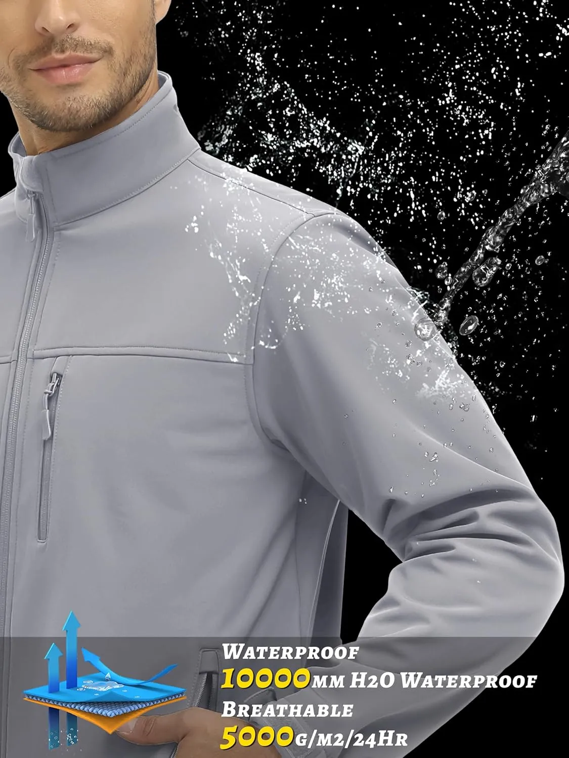 TACVASEN Men's Lightweight Softshell Jacket Fleece Lined Waterproof Tactical Soft Shell Rain Coats Windbreaker Outdoor