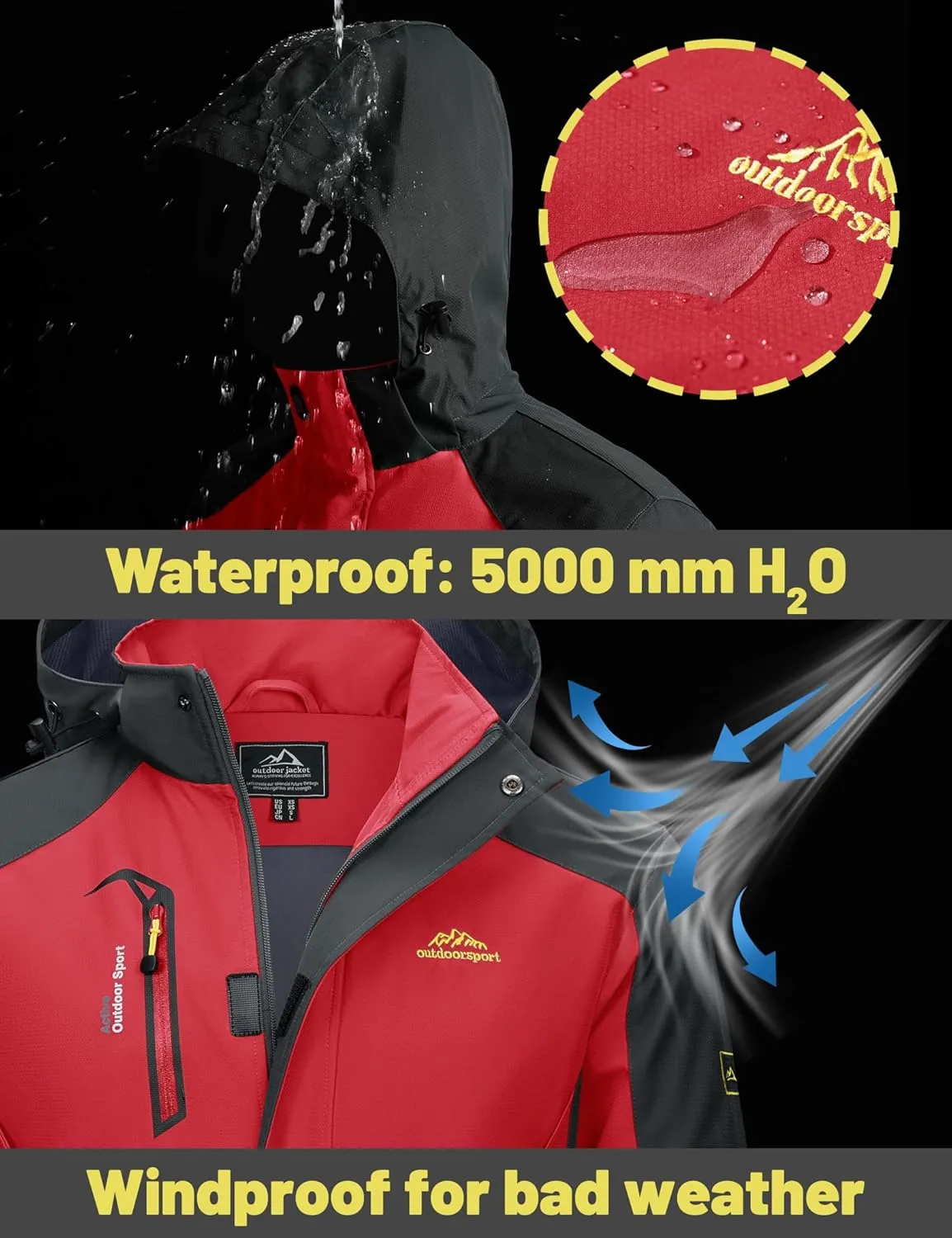 TACVASEN Mens Rain Coats Casual Waterproof with Hood Jackets Lightweight Zipper Pocket for Running Hiking Climbing