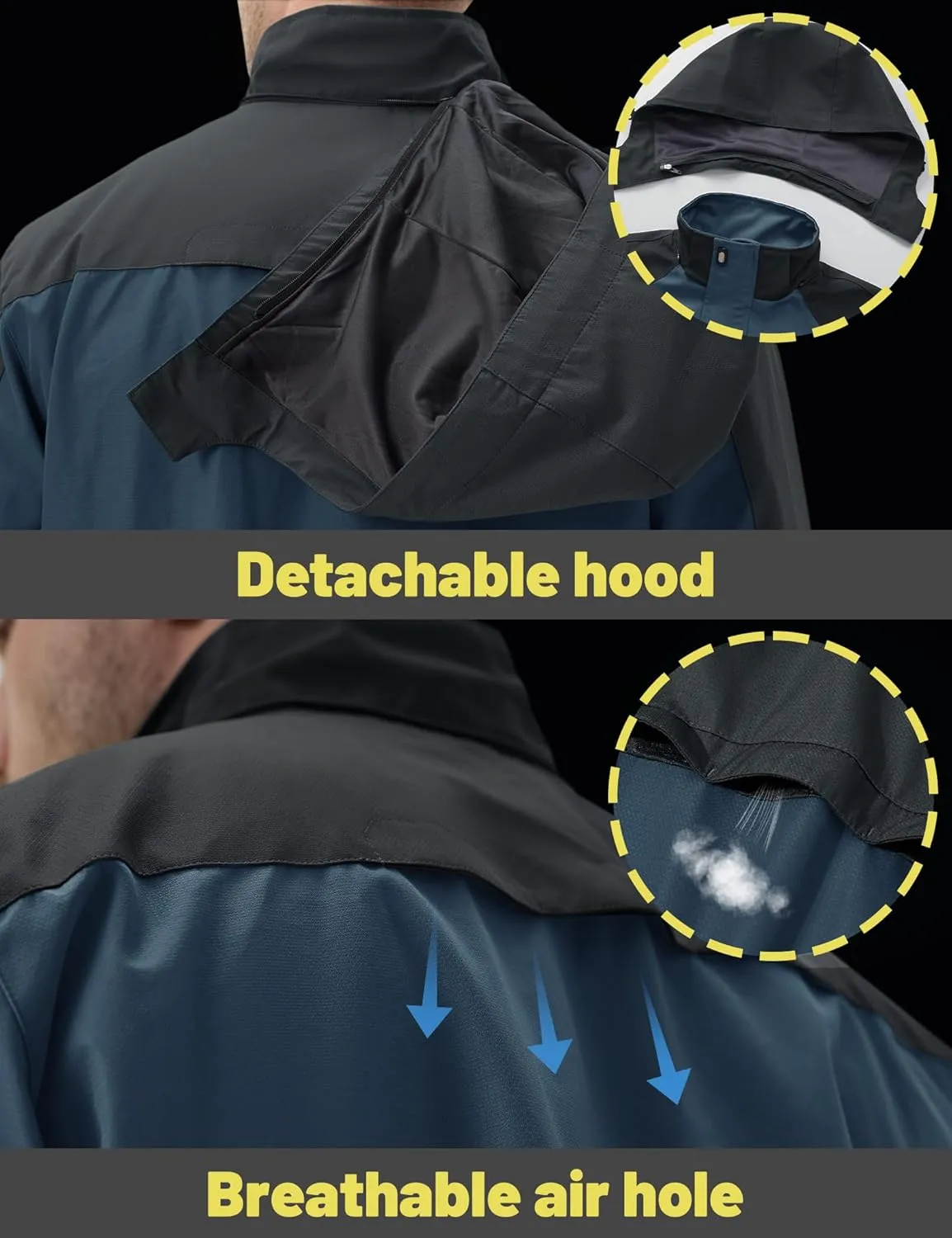 TACVASEN Mens Rain Coats Casual Waterproof with Hood Jackets Lightweight Zipper Pocket for Running Hiking Climbing