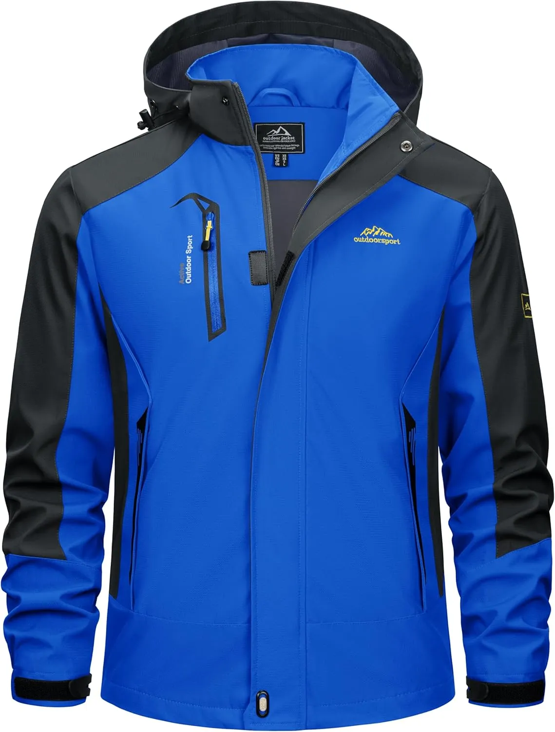 TACVASEN Mens Rain Coats Casual Waterproof with Hood Jackets Lightweight Zipper Pocket for Running Hiking Climbing