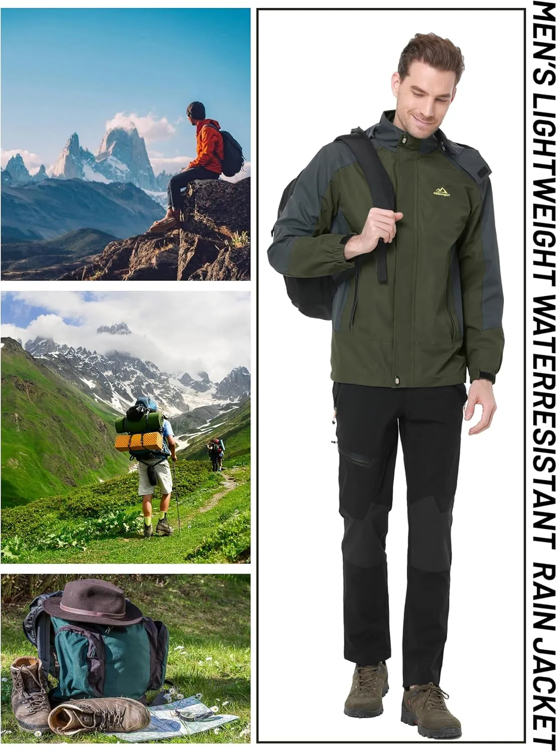 TACVASEN Mens Rain Coats Casual Waterproof with Hood Jackets Lightweight Zipper Pocket for Running Hiking Climbing