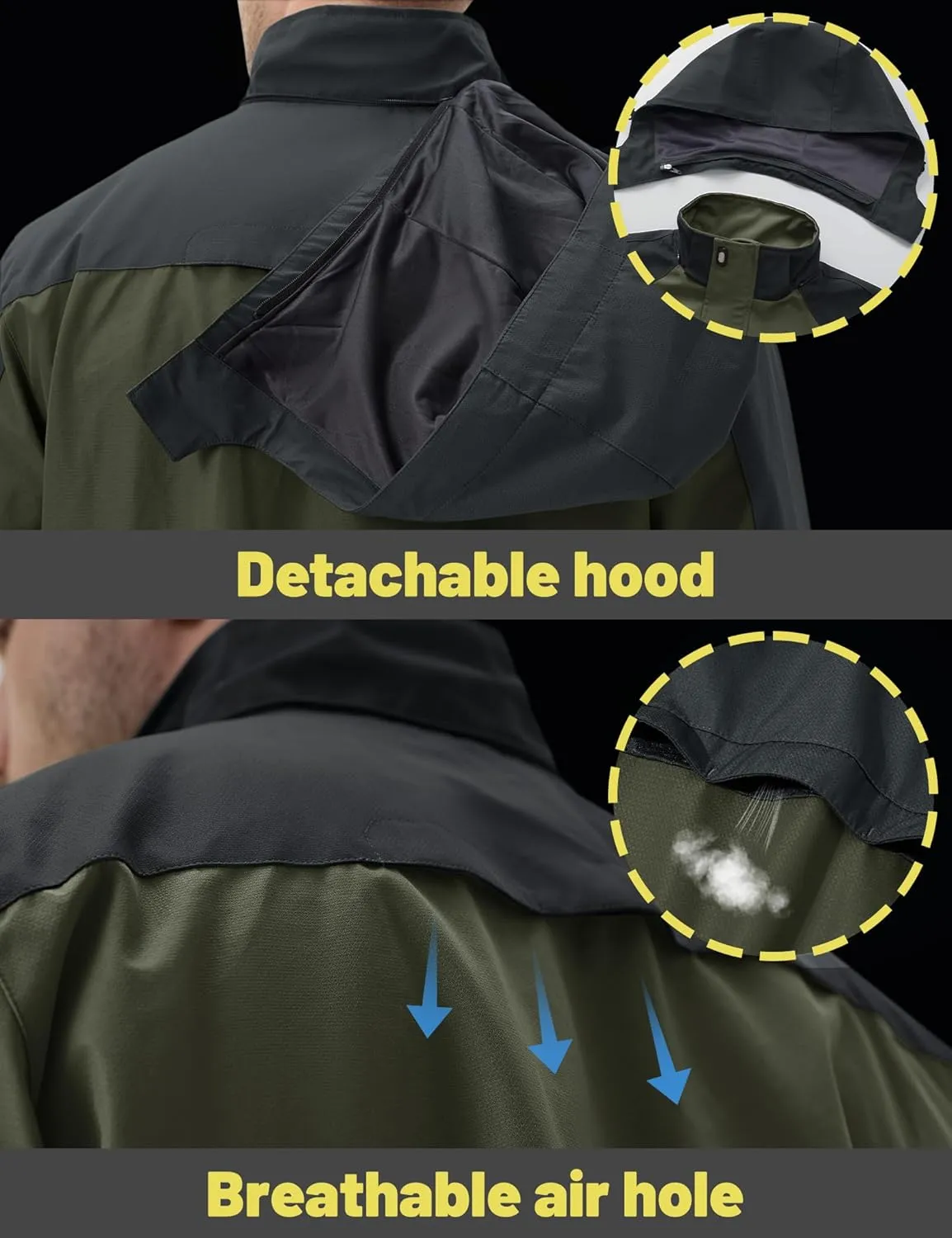 TACVASEN Mens Rain Coats Casual Waterproof with Hood Jackets Lightweight Zipper Pocket for Running Hiking Climbing