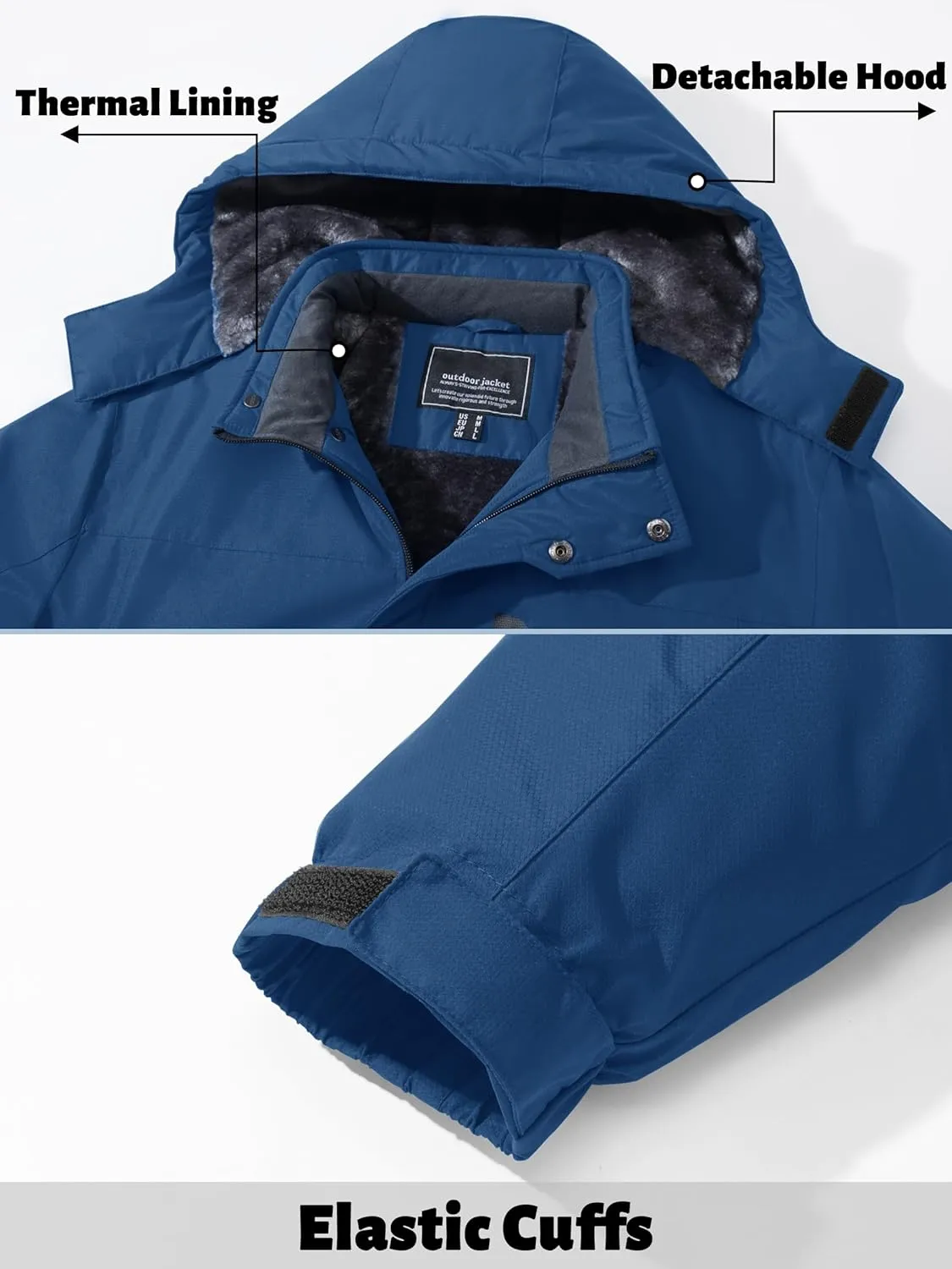 TACVASEN Men's Ski Snowboard Jacket Warm Winter Windproof Hiking Fishing Travel Fleece Lined Jacket Hooded with Pockets