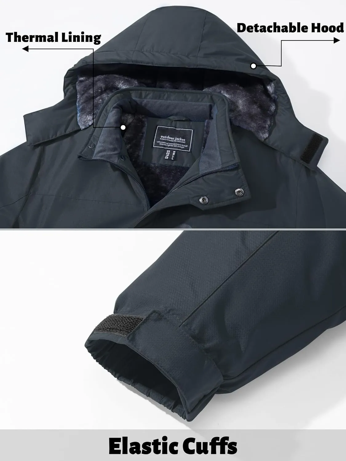 TACVASEN Men's Ski Snowboard Jacket Warm Winter Windproof Hiking Fishing Travel Fleece Lined Jacket Hooded with Pockets