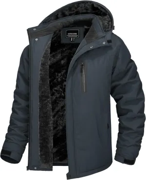 TACVASEN Men's Ski Snowboard Jacket Warm Winter Windproof Hiking Fishing Travel Fleece Lined Jacket Hooded with Pockets