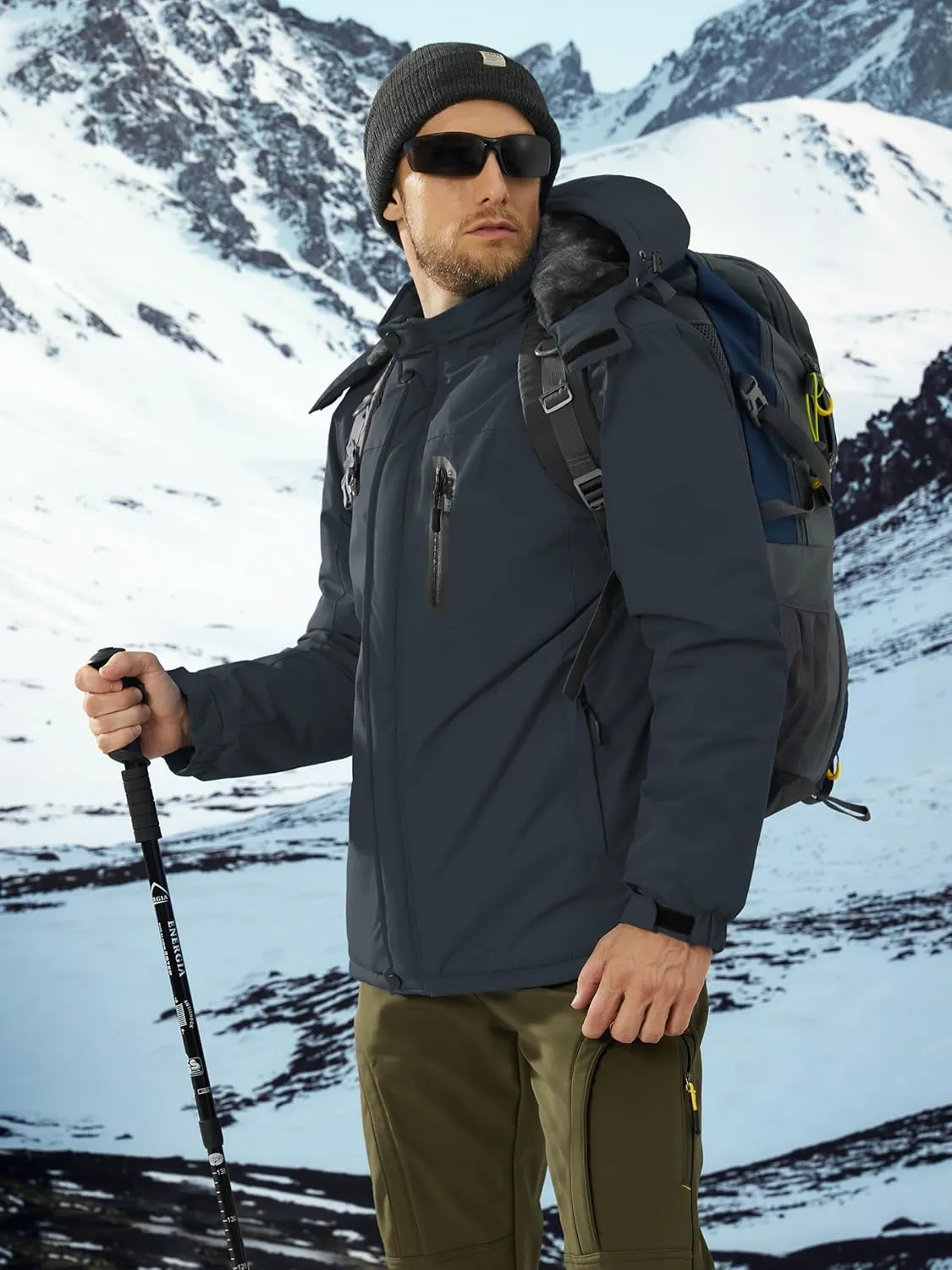 TACVASEN Men's Ski Snowboard Jacket Warm Winter Windproof Hiking Fishing Travel Fleece Lined Jacket Hooded with Pockets