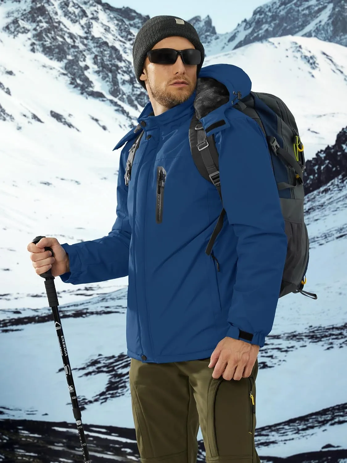 TACVASEN Men's Ski Snowboard Jacket Warm Winter Windproof Hiking Fishing Travel Fleece Lined Jacket Hooded with Pockets