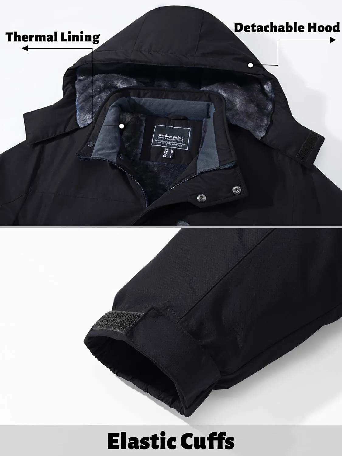 TACVASEN Men's Ski Snowboard Jacket Warm Winter Windproof Hiking Fishing Travel Fleece Lined Jacket Hooded with Pockets
