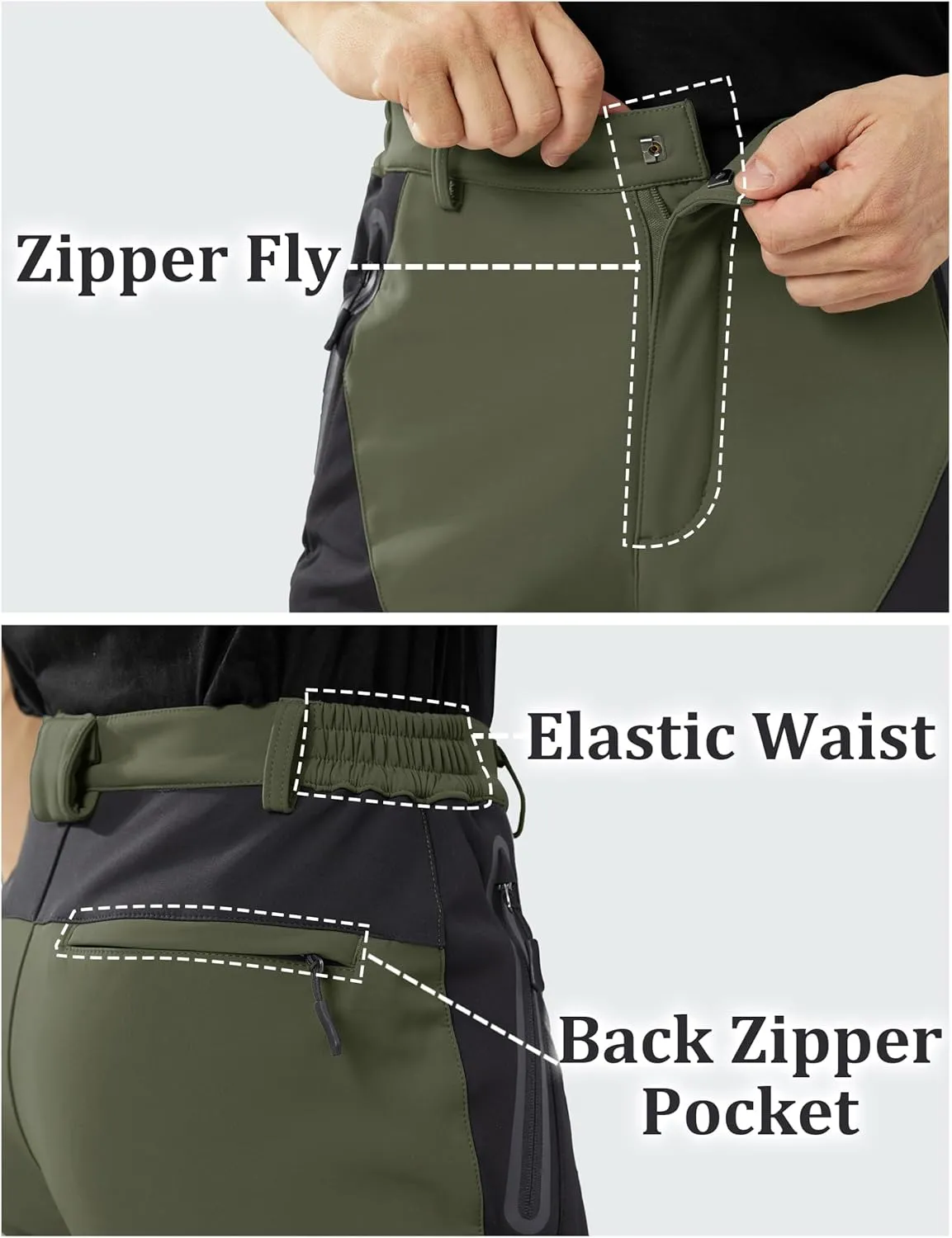 TACVASEN Men's Skiing Snow Pants Fleece Lined Waterproof Winter Insulated Hiking Pant for Outdoor Work Hunting Cargo