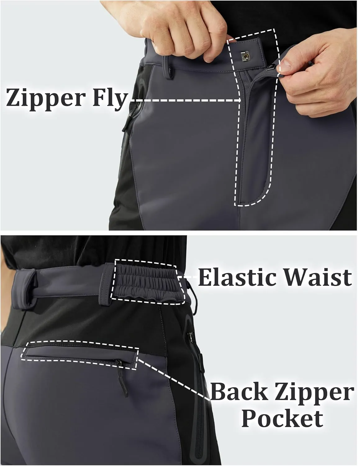 TACVASEN Men's Skiing Snow Pants Fleece Lined Waterproof Winter Insulated Hiking Pant for Outdoor Work Hunting Cargo