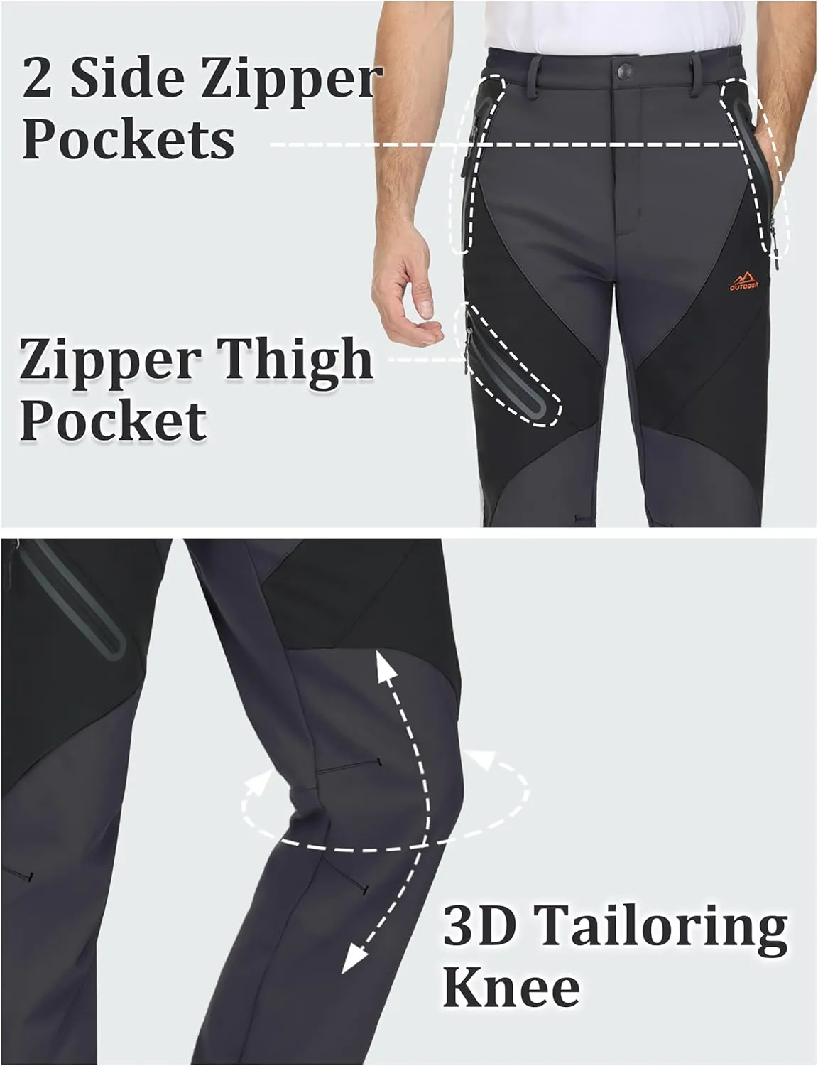 TACVASEN Men's Skiing Snow Pants Fleece Lined Waterproof Winter Insulated Hiking Pant for Outdoor Work Hunting Cargo