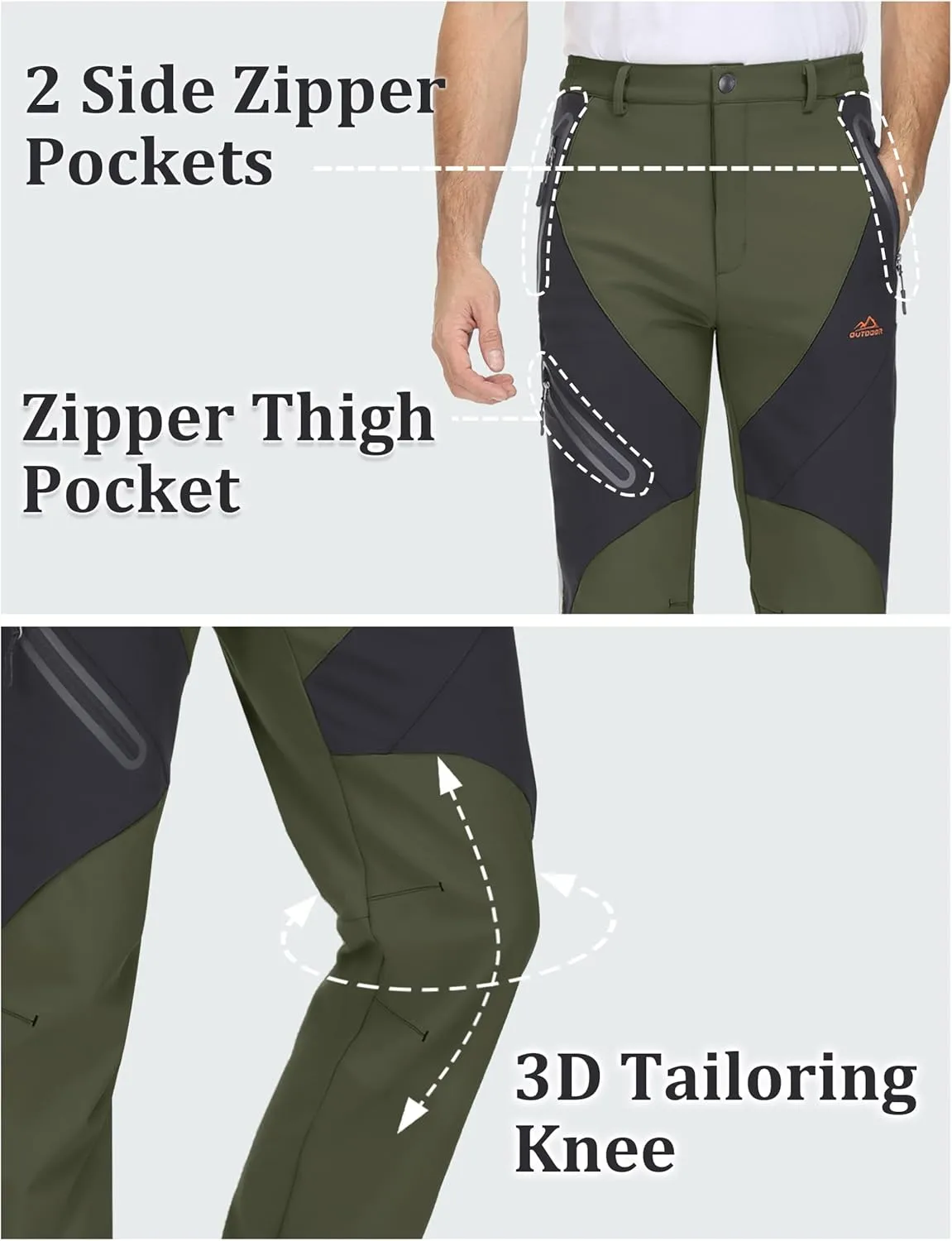 TACVASEN Men's Skiing Snow Pants Fleece Lined Waterproof Winter Insulated Hiking Pant for Outdoor Work Hunting Cargo