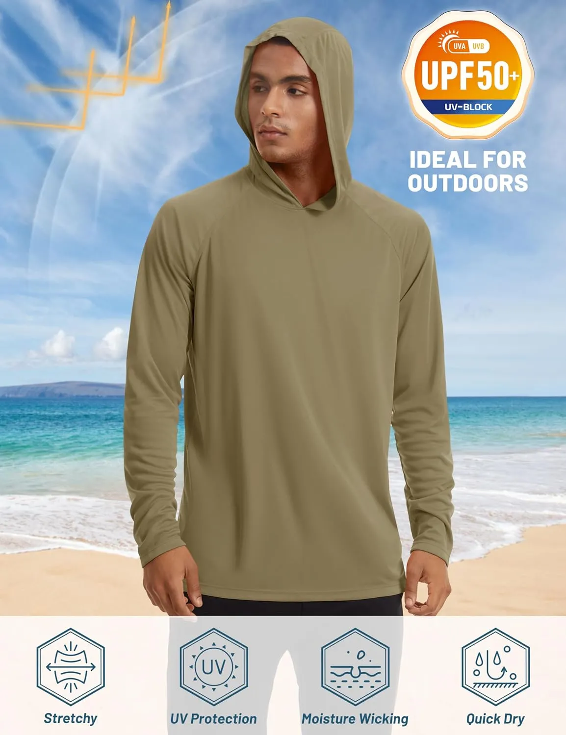 TACVASEN Men’s Sun Protection Shirts UPF 50  Rash Guard for Men Long Sleeve Lightweight SPF UV Hoodie Swimming Hiking