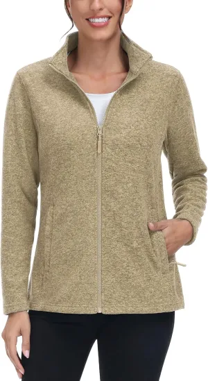 TACVASEN Women's Full Zip Fleece Jacket Lightweight Jacket Womens Winter Warm Coats with 2 Zipper Pockets