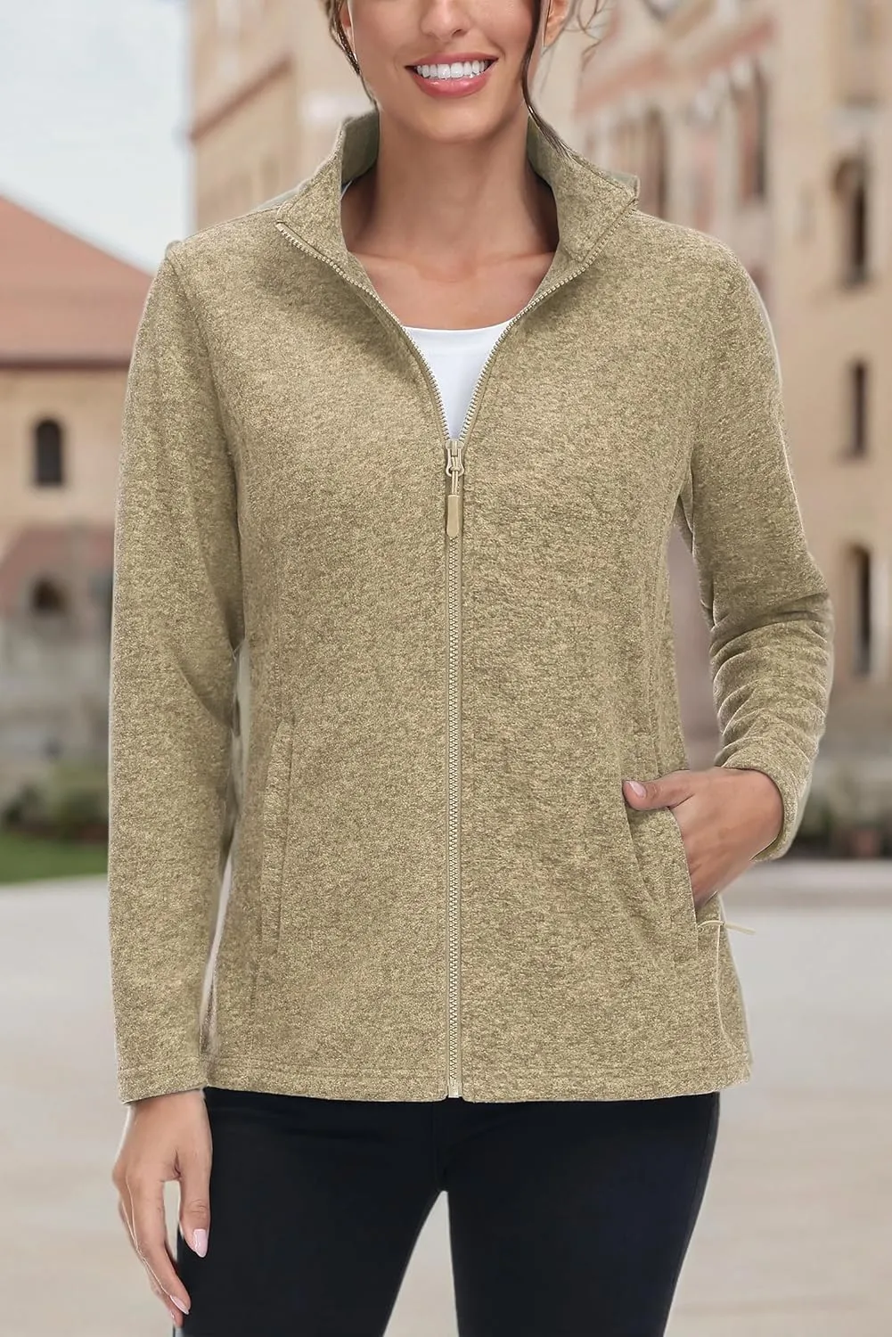 TACVASEN Women's Full Zip Fleece Jacket Lightweight Jacket Womens Winter Warm Coats with 2 Zipper Pockets