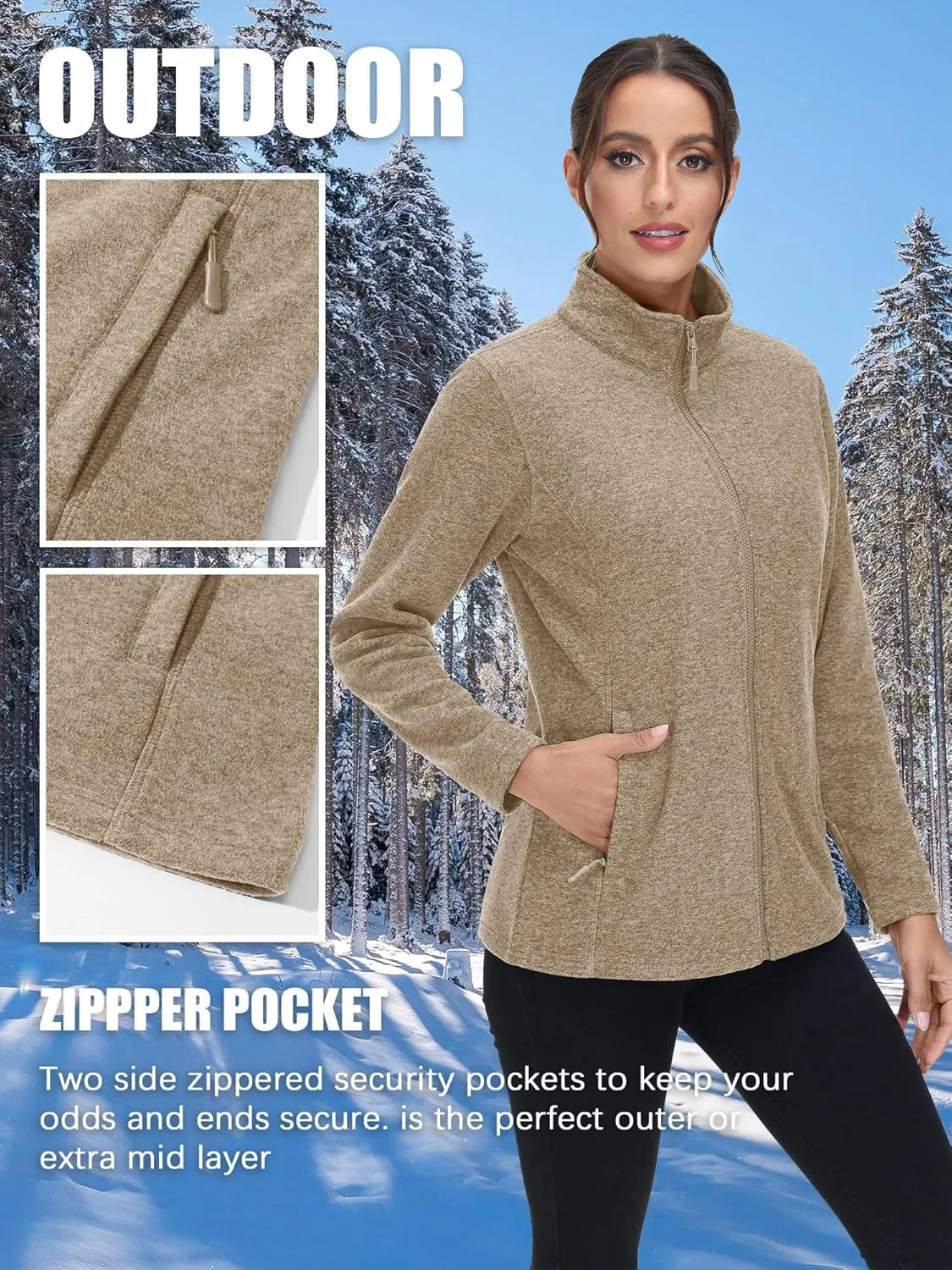 TACVASEN Women's Full Zip Fleece Jacket Lightweight Jacket Womens Winter Warm Coats with 2 Zipper Pockets