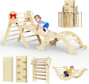 Taleco Gear Pikler Triangle Set 7 in 1,Foldable Baby Climbing Toys Wooden,Toddler Climbing Toys Indoor,Climbing to ys for Toddlers 1-3,with Ramp, Arch and Ladder(Nature Wood)
