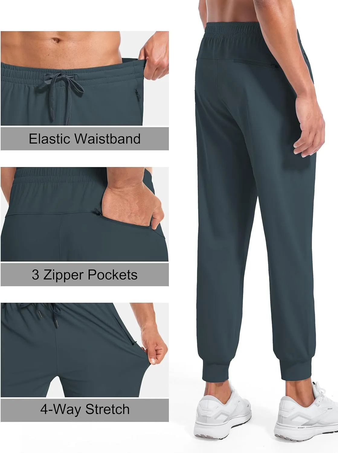 Tall Mens Joggers 32/34/36/38 Inseam Extra Long Sweatpants with 3 Zipper Pockets Lightweight Athletic Pants