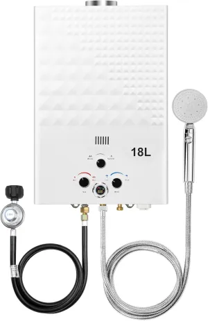 Tankless Water Heater Propane 4.74GPM 18L Outdoor Portable GasHot Water Heater Instant Propane Water Heater with Digital Display Multi-Protection for Camping Trips Boat
