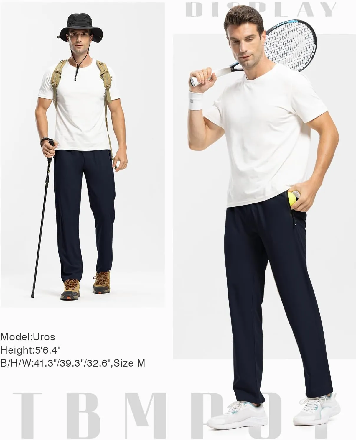 TBMPOY Men's Lightweight Hiking Travel Pants Breathable Athletic Fishing Active Joggers Zipper Pockets