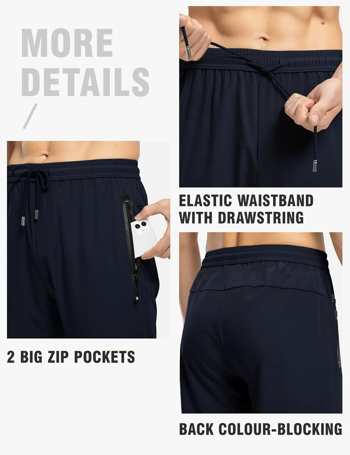 TBMPOY Men's Lightweight Hiking Travel Pants Breathable Athletic Fishing Active Joggers Zipper Pockets