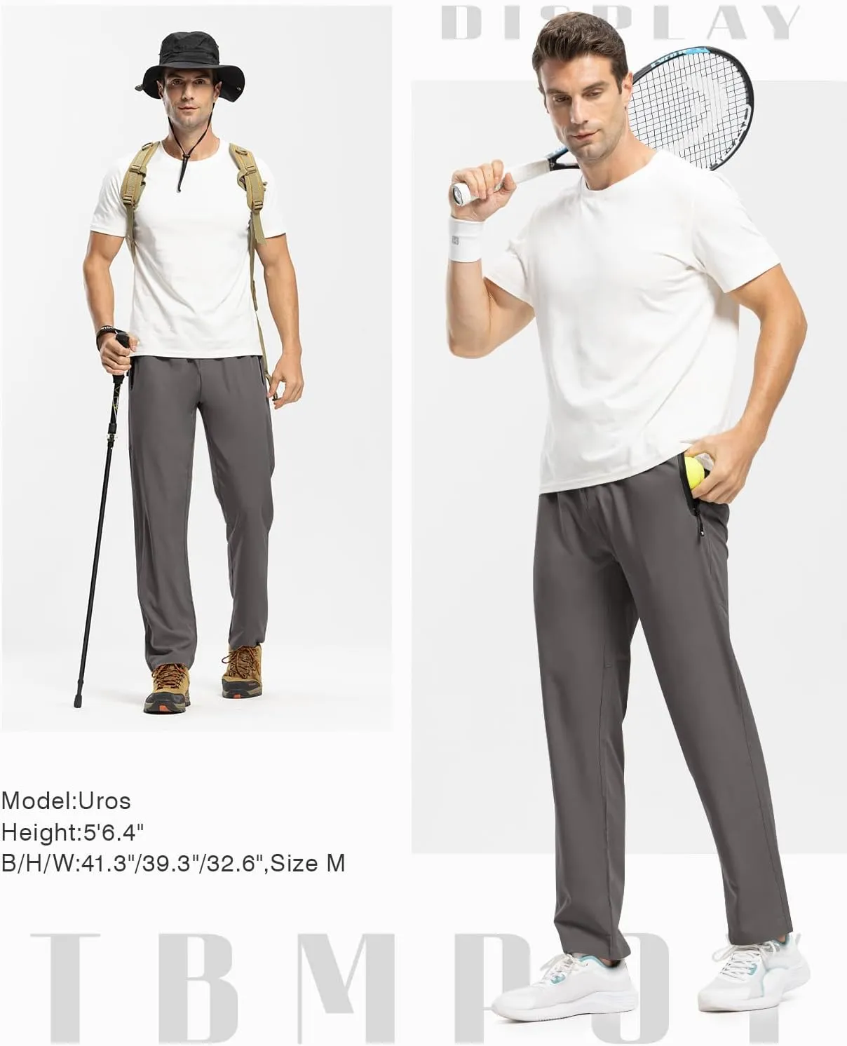 TBMPOY Men's Lightweight Hiking Travel Pants Breathable Athletic Fishing Active Joggers Zipper Pockets