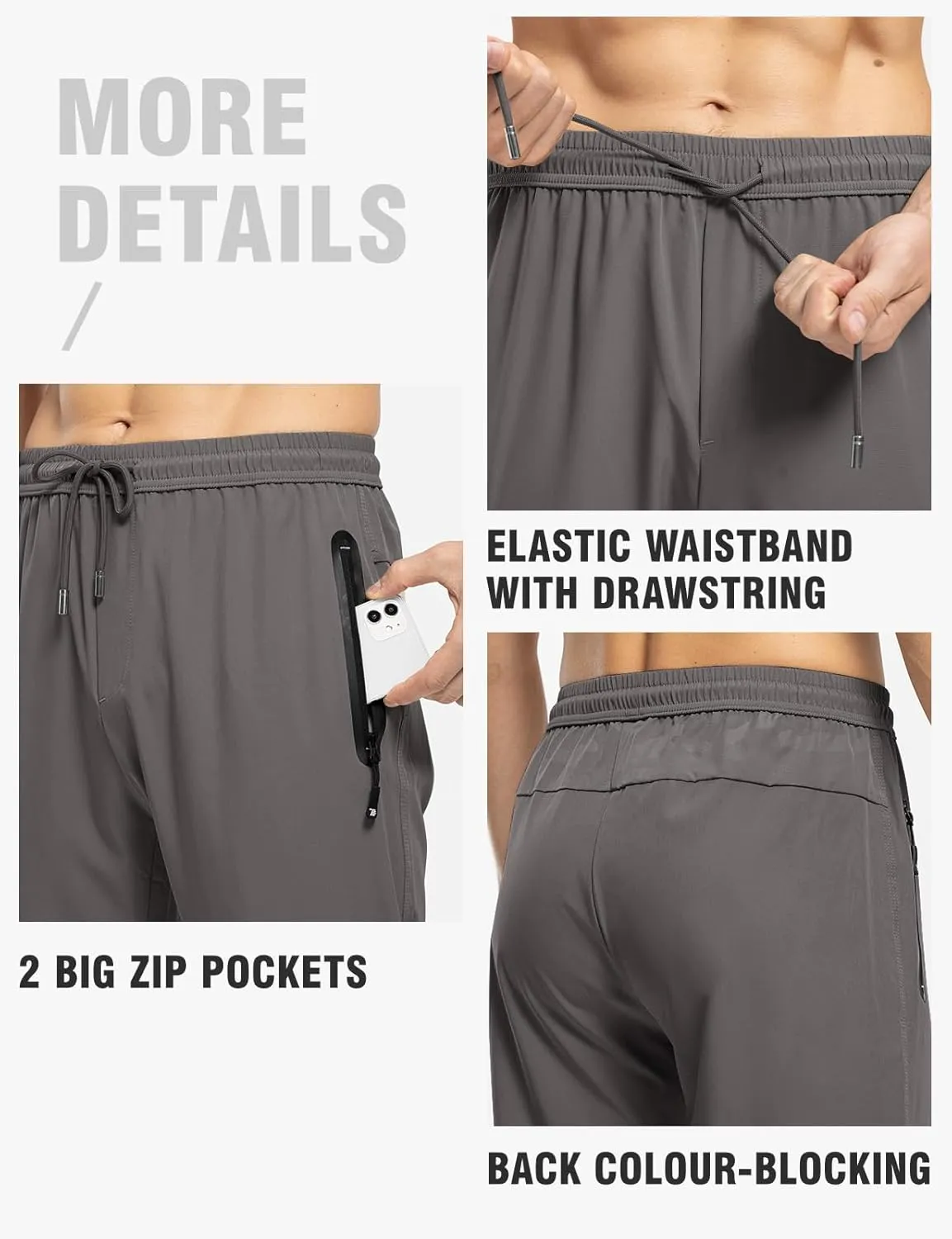 TBMPOY Men's Lightweight Hiking Travel Pants Breathable Athletic Fishing Active Joggers Zipper Pockets