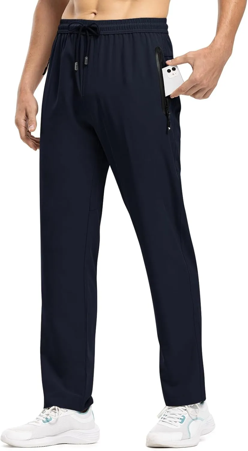 TBMPOY Men's Lightweight Hiking Travel Pants Breathable Athletic Fishing Active Joggers Zipper Pockets