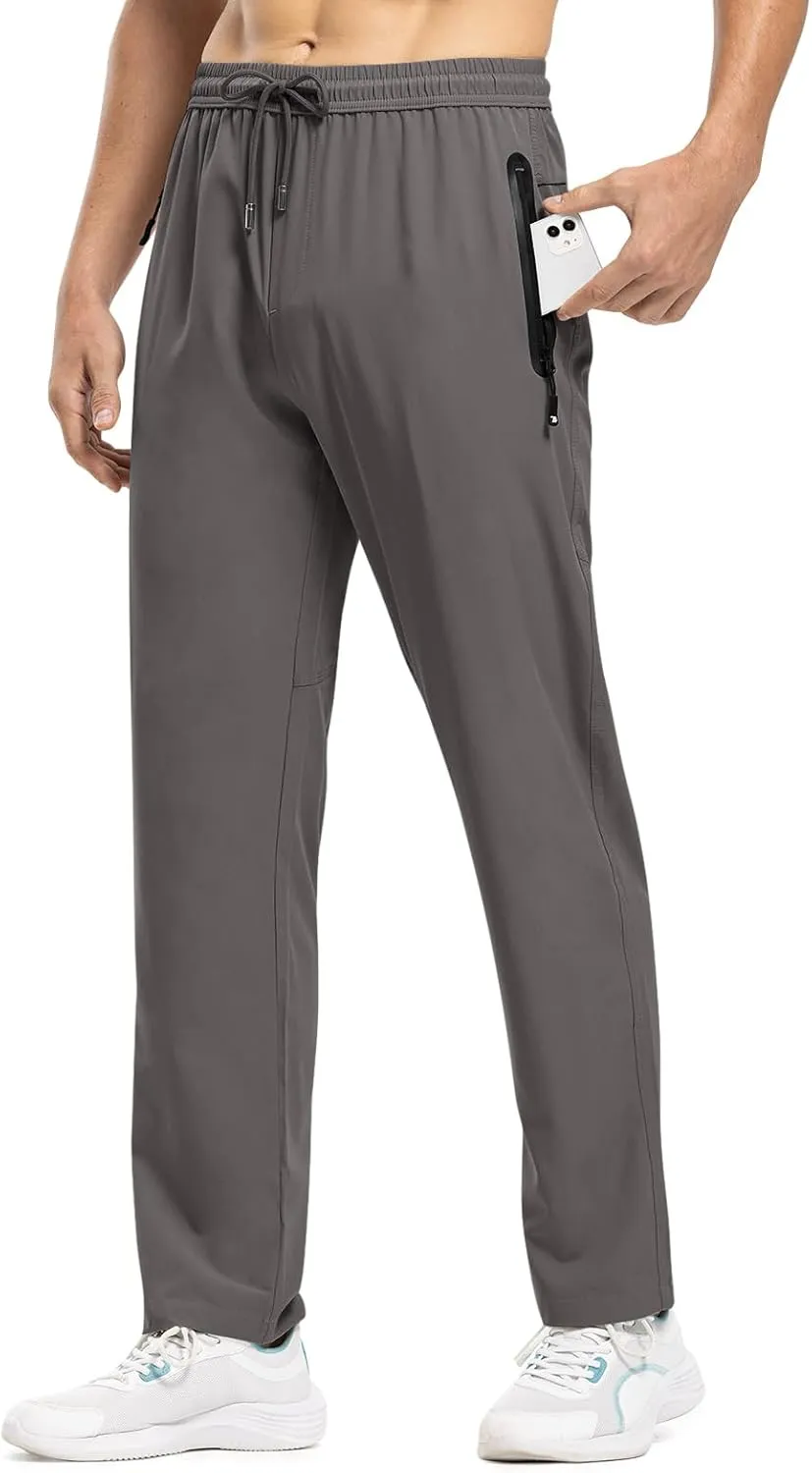 TBMPOY Men's Lightweight Hiking Travel Pants Breathable Athletic Fishing Active Joggers Zipper Pockets
