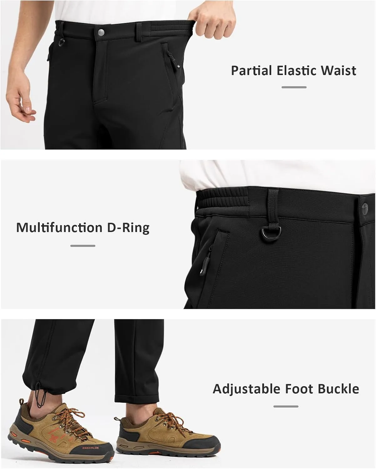 TBMPOY Men's Snow Pants Fleece Lined Hiking Winter Waterproof Softshell Ski Outdoor Insulated Climbing Pants Zipper Pockets