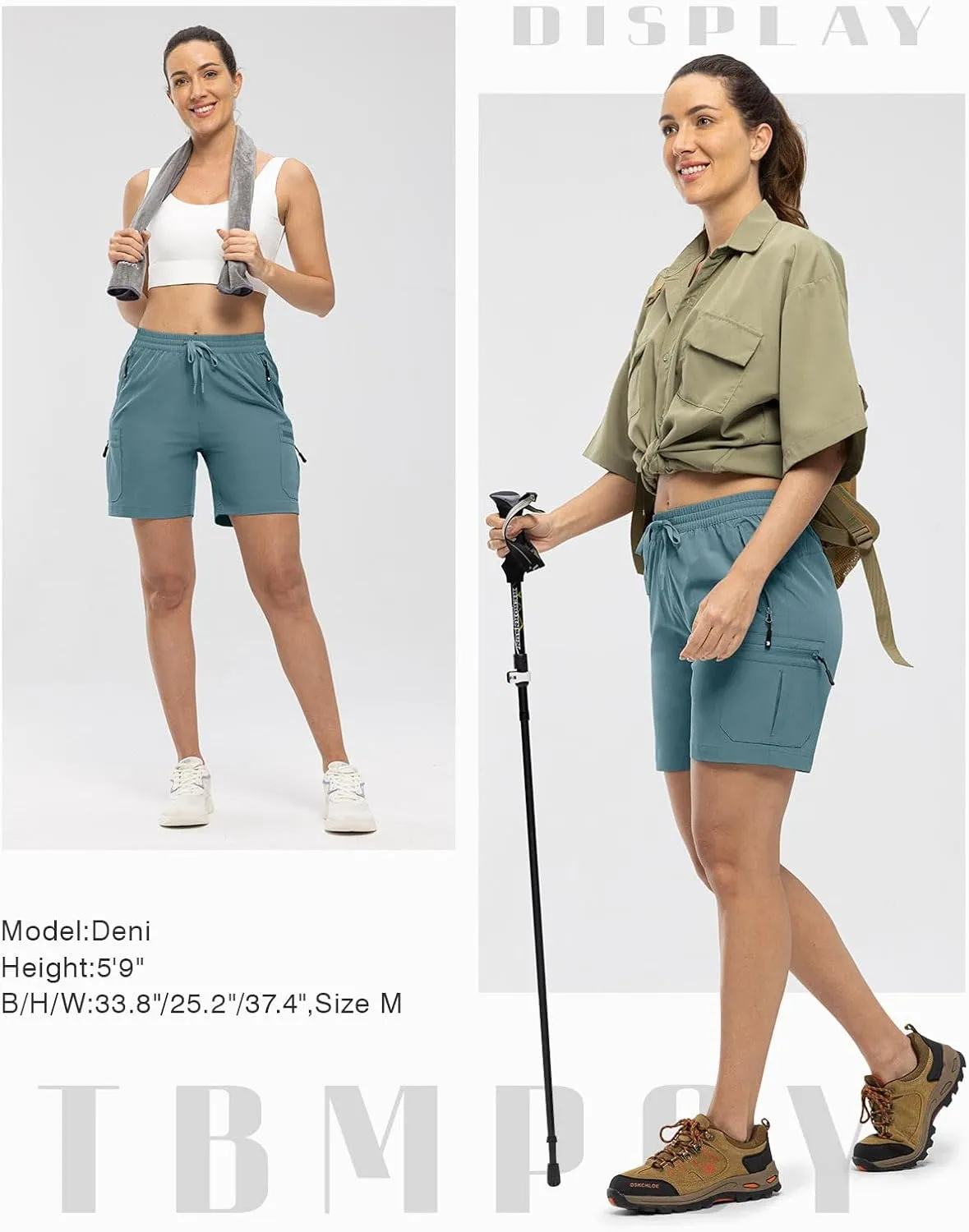 TBMPOY Women's Hiking Cargo Shorts Lightweight Quick Dry Athletic Summer Shorts Golf Travel Camping with Zipper Pockets