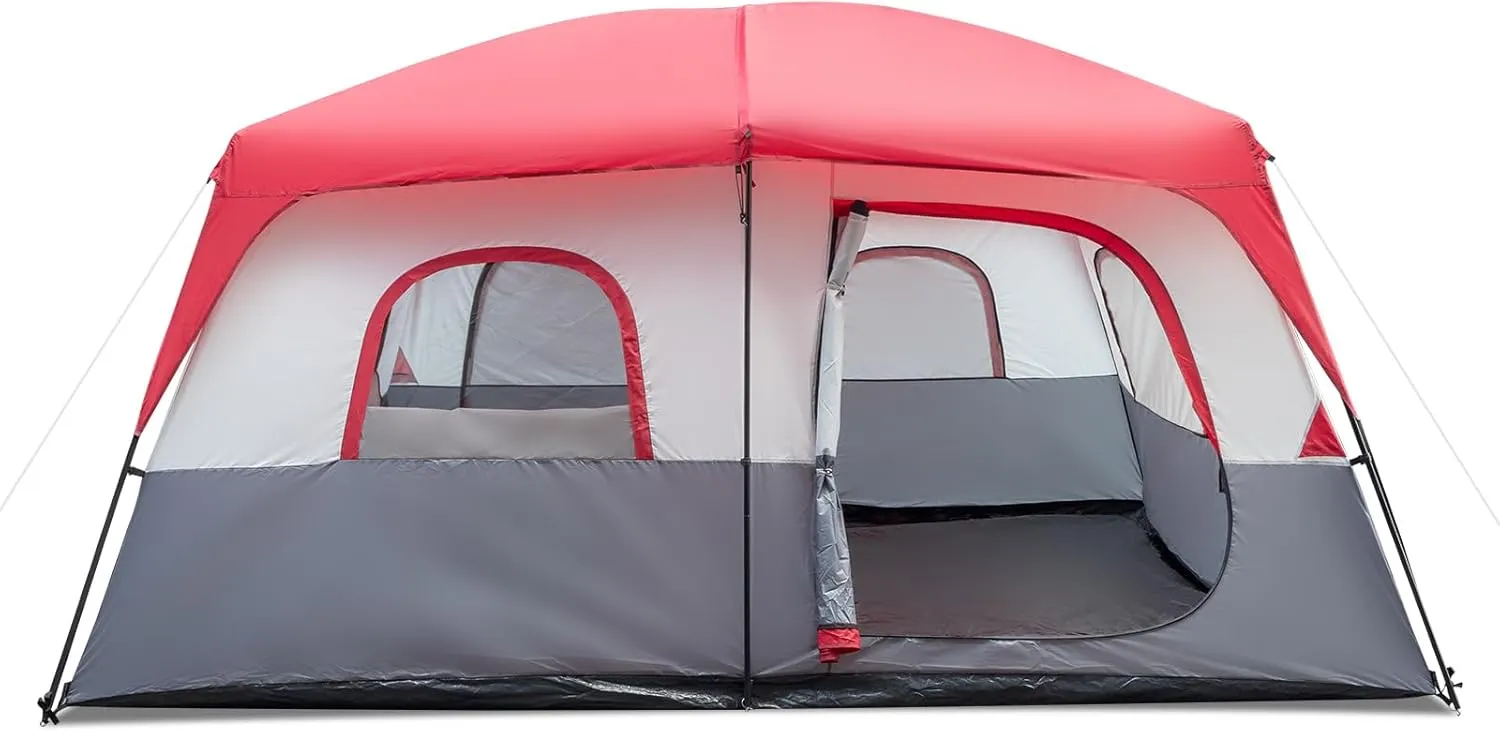 Tent 10-12-14 Person,Family Cabin Tents,Big Tent for Outdoor,Picnic,Camping,Family Gathering,Family Tent Dome Tent with Easy Setup for Camping Hiking Mountaineering - Red & White 430 x 430 x 210CM